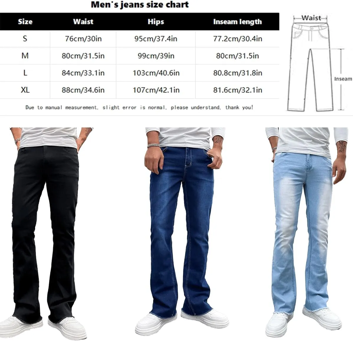 Men's Straight Leg Boot Cut Jeans Stretch Slim Fit Flared Jeans Light Wash Vintage Skinny Denim Pants