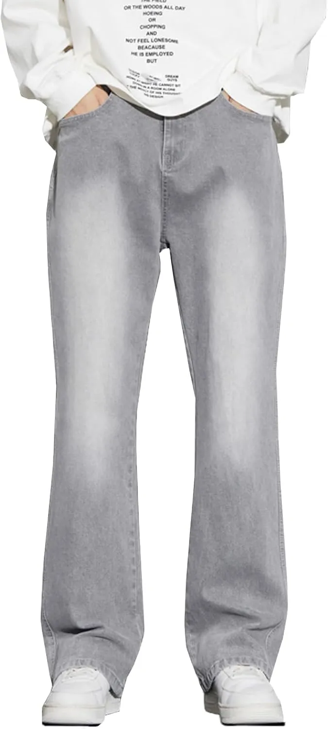 Mens Straight Leg Bootcut Jeans Stretch Mid Rise Relaxed Slim Fit Flared Jeans 90s Vintage Light Washed Denim Pants