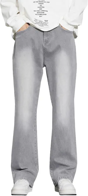 Mens Straight Leg Bootcut Jeans Stretch Mid Rise Relaxed Slim Fit Flared Jeans 90s Vintage Light Washed Denim Pants