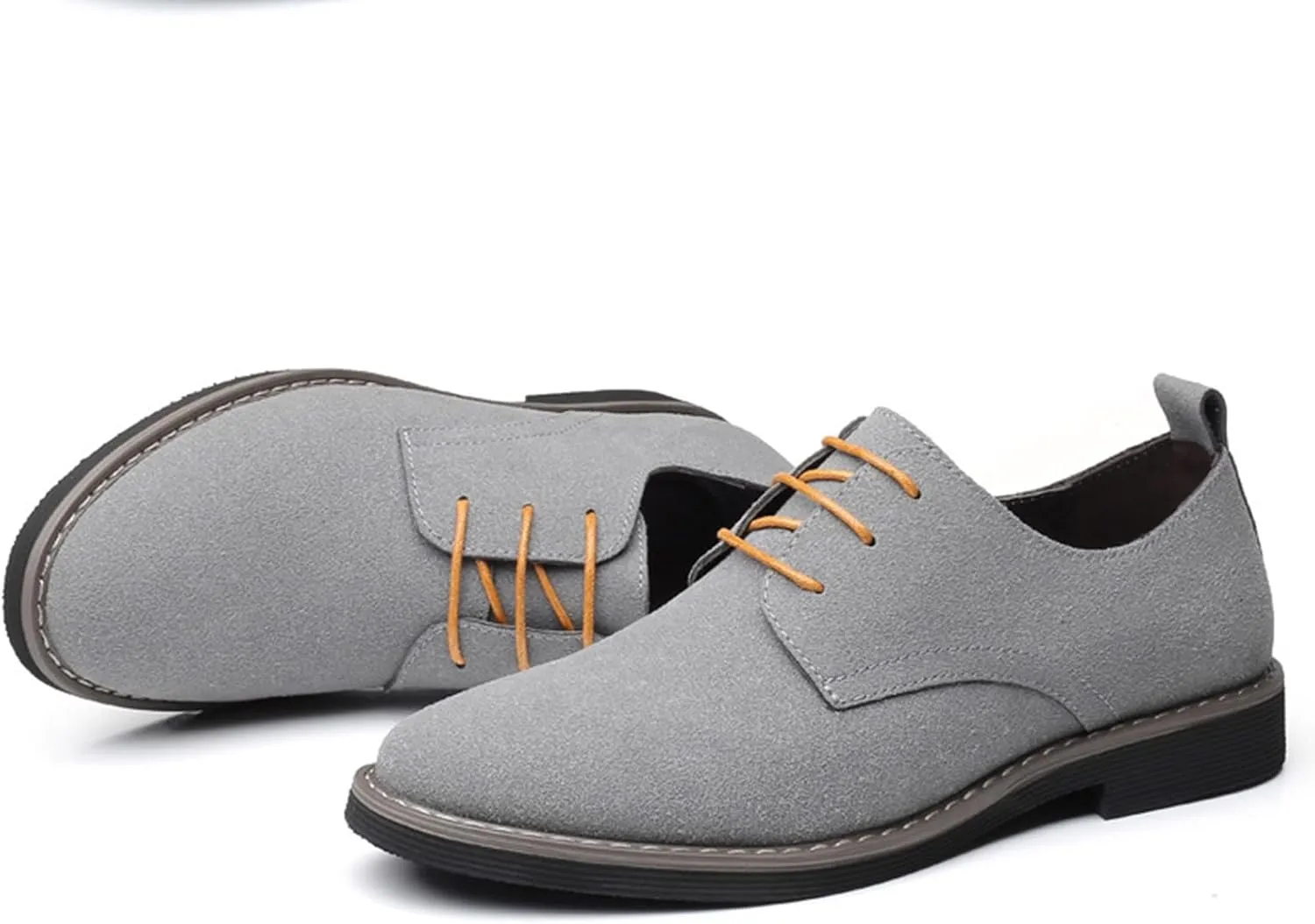 Men's Suede Dress Oxfords Shoes Fashion Hand Stitched Round-Toe Lace up Low Top Nubuck Leather Casual Shoes Classic Business Formal Derby Shoes