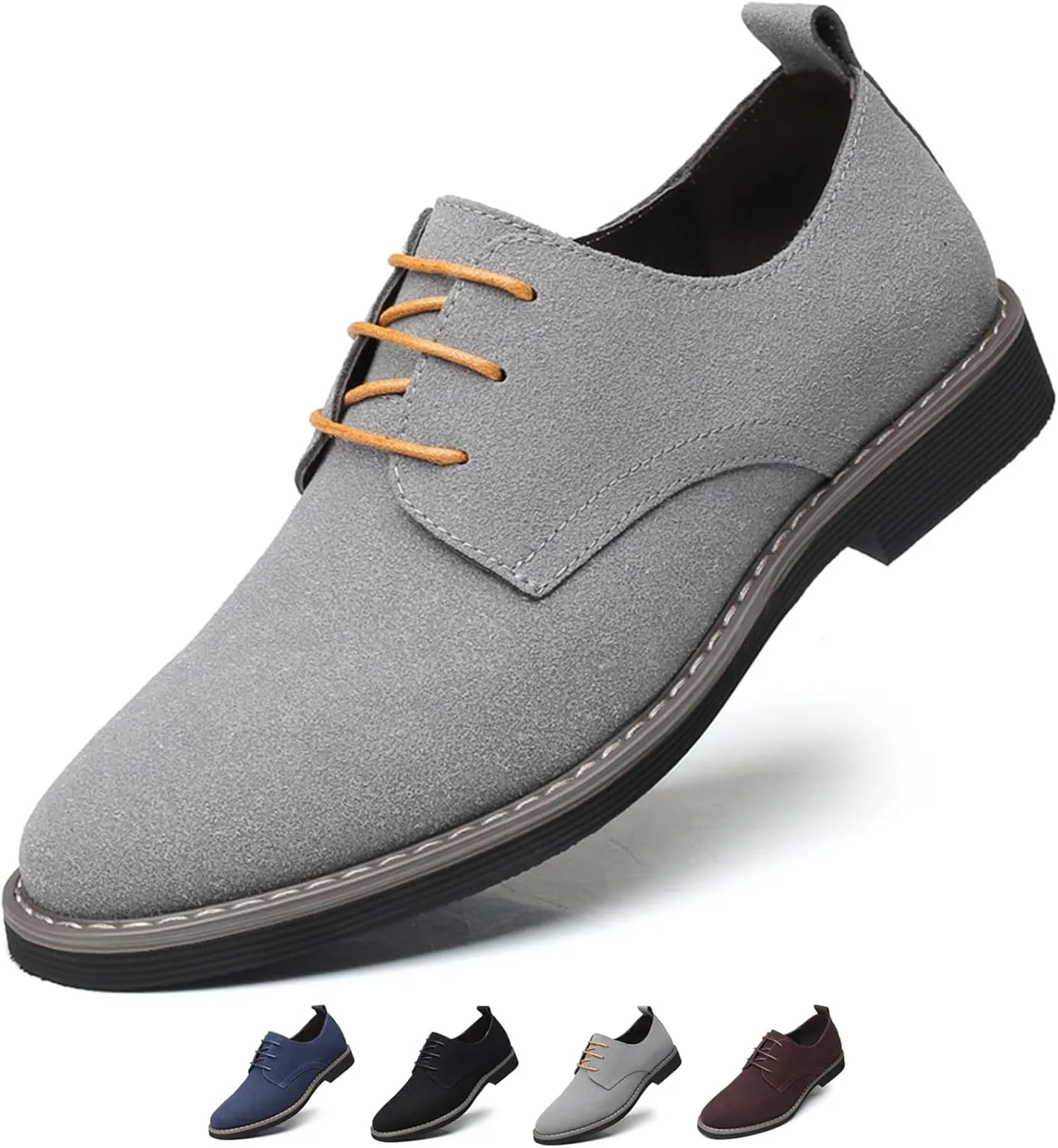Men's Suede Dress Oxfords Shoes Fashion Hand Stitched Round-Toe Lace up Low Top Nubuck Leather Casual Shoes Classic Business Formal Derby Shoes