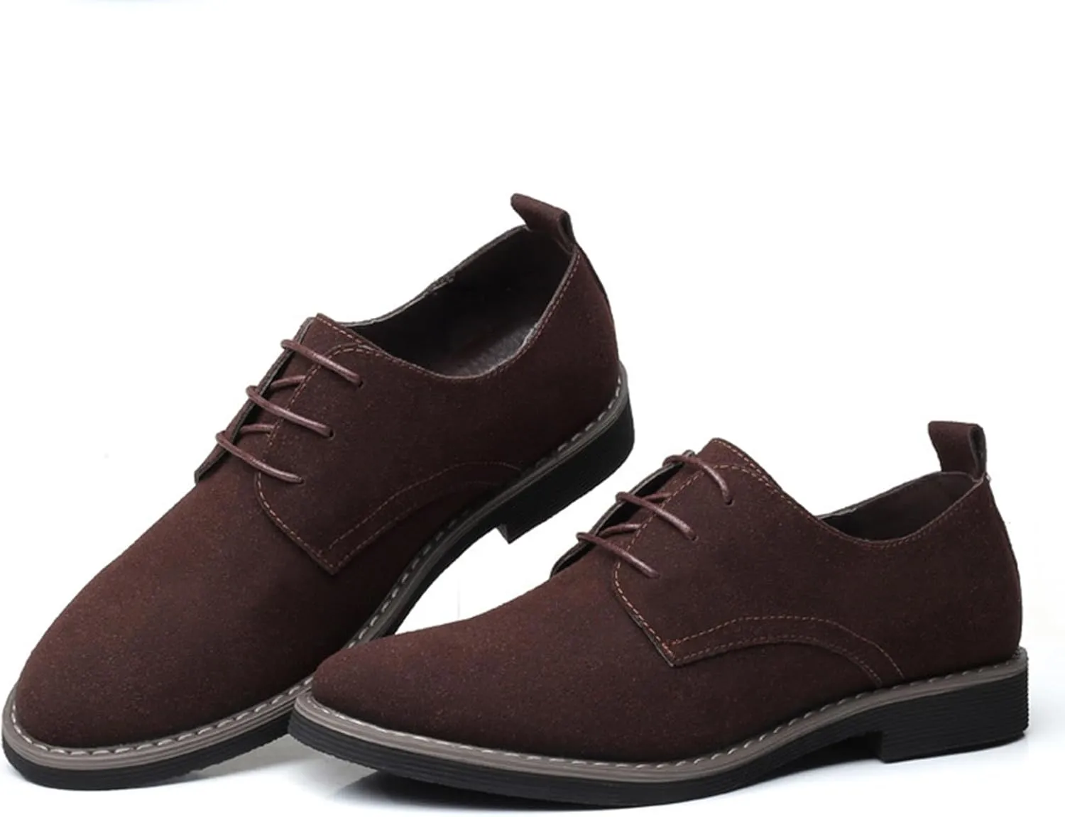 Men's Suede Dress Oxfords Shoes Fashion Hand Stitched Round-Toe Lace up Low Top Nubuck Leather Casual Shoes Classic Business Formal Derby Shoes