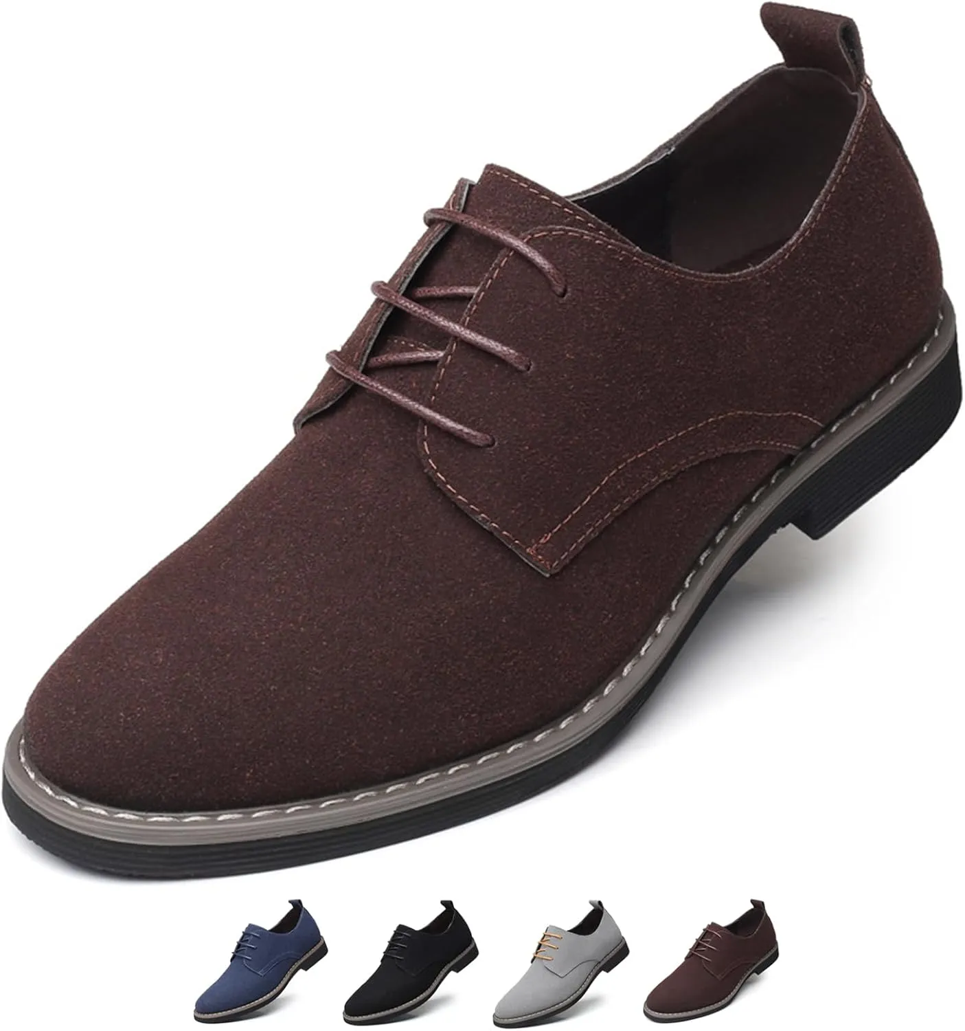 Men's Suede Dress Oxfords Shoes Fashion Hand Stitched Round-Toe Lace up Low Top Nubuck Leather Casual Shoes Classic Business Formal Derby Shoes