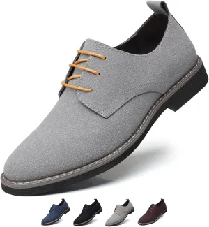 Men's Suede Dress Oxfords Shoes Fashion Hand Stitched Round-Toe Lace up Low Top Nubuck Leather Casual Shoes Classic Business Formal Derby Shoes