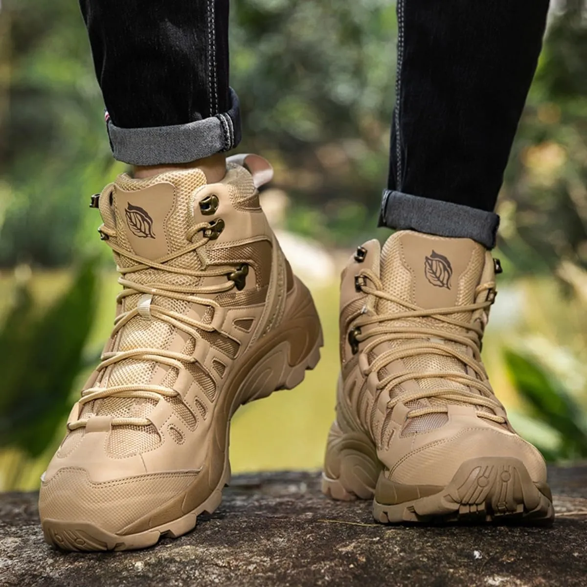 Men's Tactical Ankle Boots: Side Zipper Military Work Boots, Hook & Loop Closure