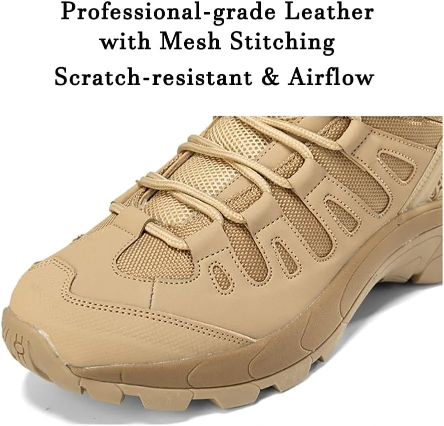 Men's Tactical Ankle Boots: Side Zipper Military Work Boots, Hook & Loop Closure