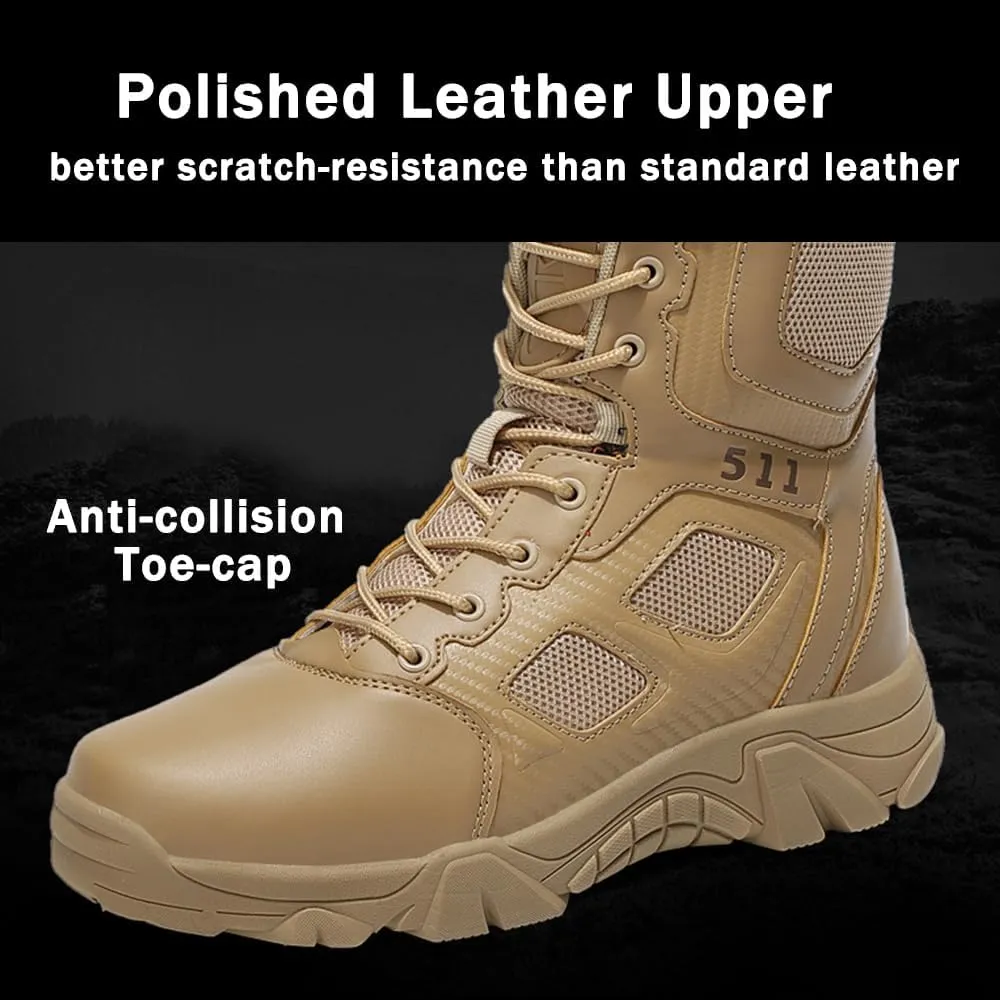 Men's Tactical Ankle Boots: Side Zipper Military Work Boots, Hook & Loop Closure