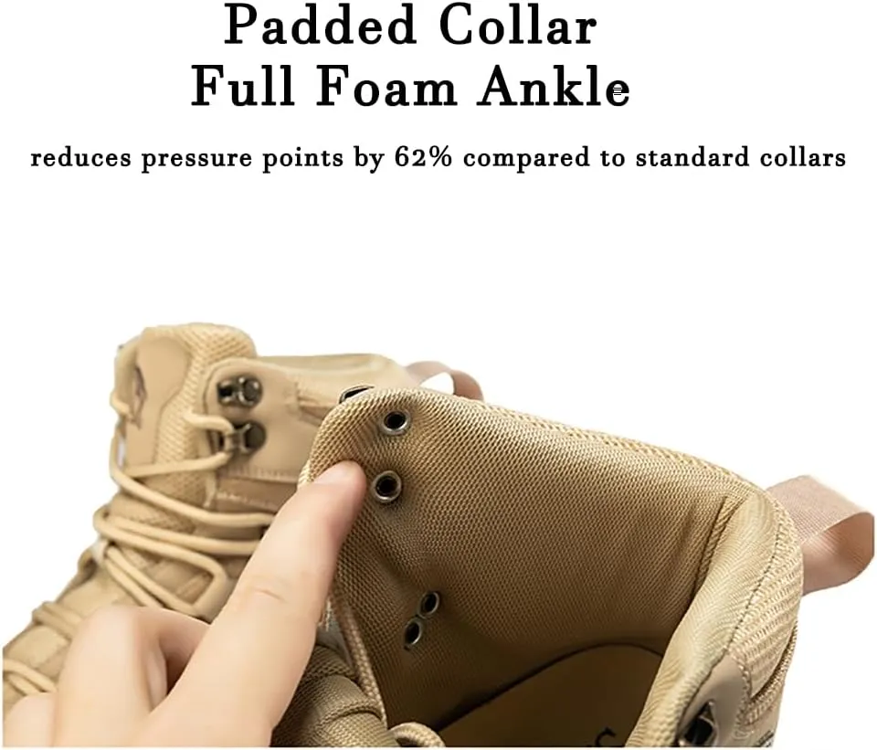 Men's Tactical Ankle Boots: Side Zipper Military Work Boots, Hook & Loop Closure