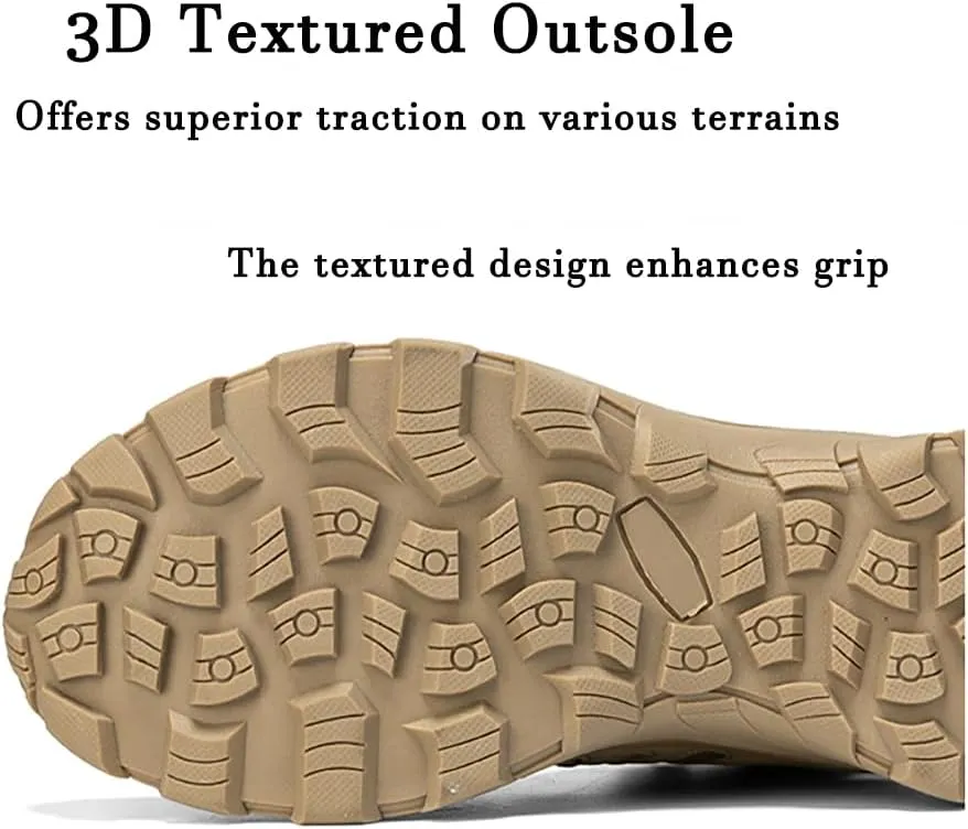 Men's Tactical Ankle Boots: Side Zipper Military Work Boots, Hook & Loop Closure