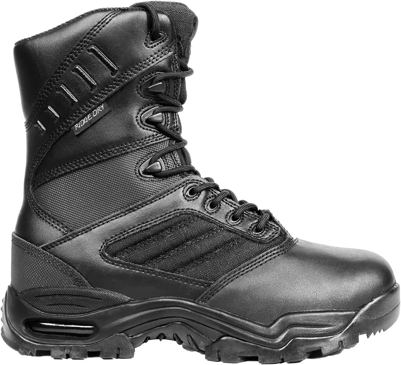 Mens Tactical Boots Waterproof Soft Toe Ultimate 8 with Zipper - Oil & Slip Resistant Black Leather Boots