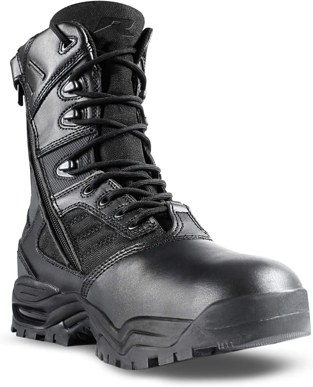 Mens Tactical Boots Waterproof Soft Toe Ultimate 8 with Zipper - Oil & Slip Resistant Black Leather Boots