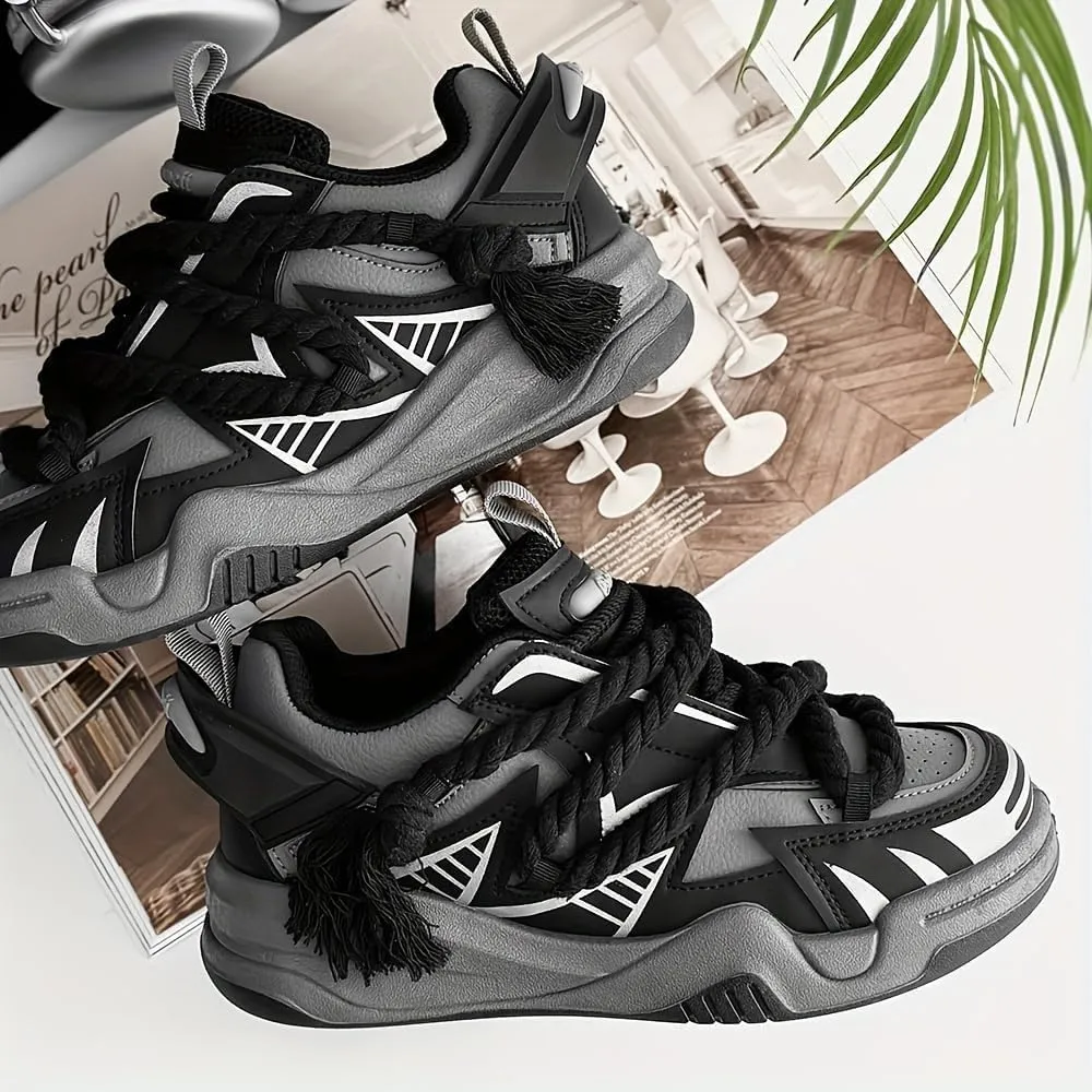 Men's Trendy Fashion Lace-up Trainers, Four Seasons Comfortable Wearable Slip-on Shoes, Street Style Non-Slip Walking Shoes