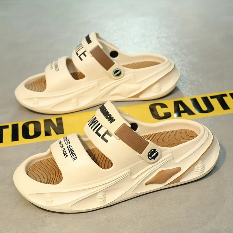 Men's Trendy Street Style Colour Block Open Toe Breathable Chunky Slippers, Comfy Non Slip Casual Durable EVA Slides For Men's Outdoor Activities,Men's sandals