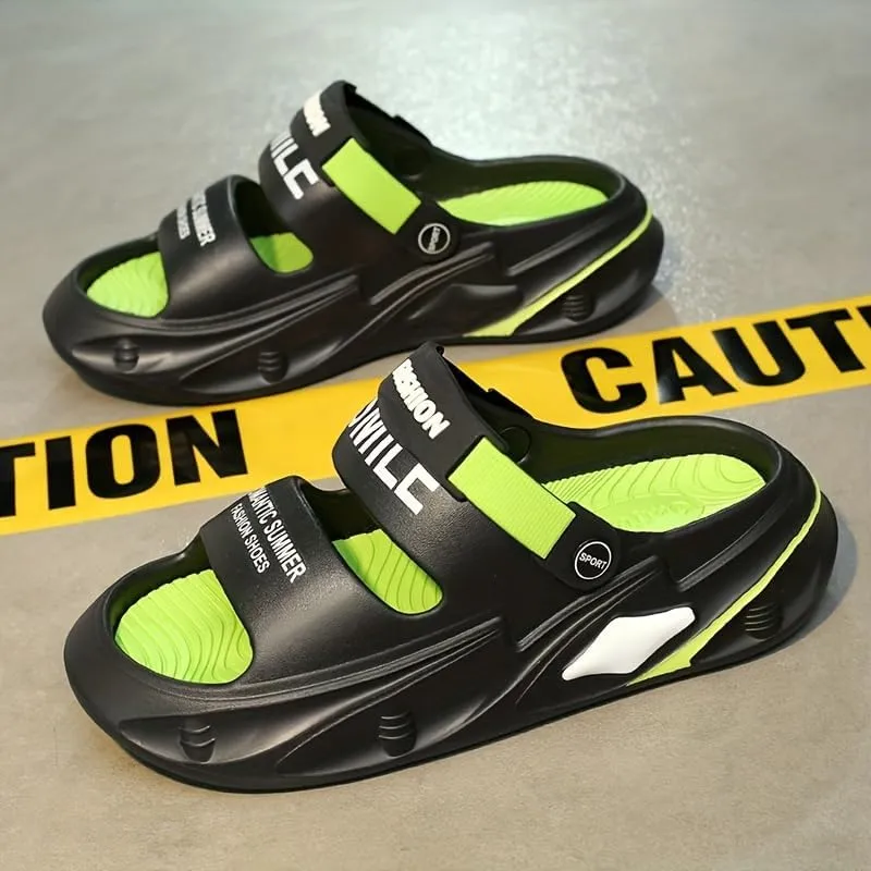 Men's Trendy Street Style Colour Block Open Toe Breathable Chunky Slippers, Comfy Non Slip Casual Durable EVA Slides For Men's Outdoor Activities,Men's sandals
