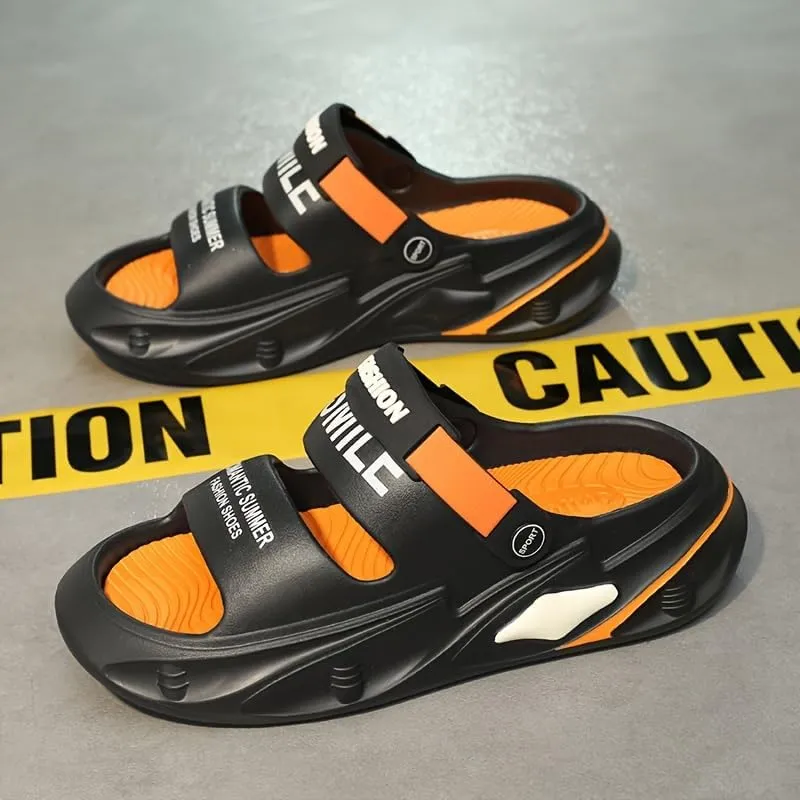 Men's Trendy Street Style Colour Block Open Toe Breathable Chunky Slippers, Comfy Non Slip Casual Durable EVA Slides For Men's Outdoor Activities,Men's sandals
