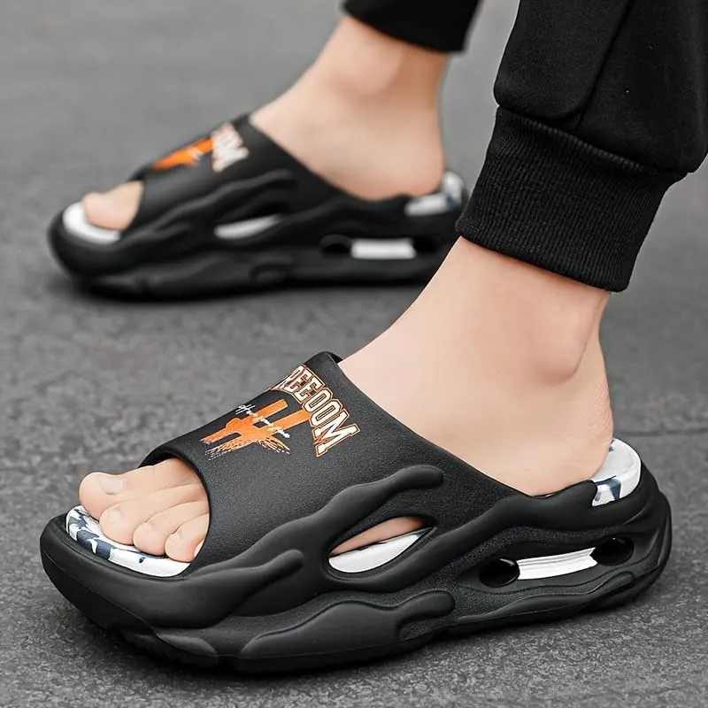 Men's Trendy Street Style Open Toe Breathable Chunky Slippers, Comfy Non Slip Durable Soft Sole EVA Slides, Men's Footwear