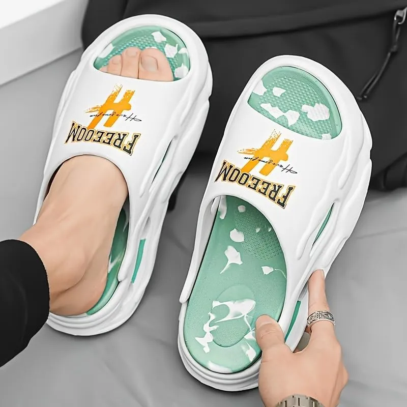 Men's Trendy Street Style Open Toe Breathable Chunky Slippers, Comfy Non Slip Durable Soft Sole EVA Slides, Men's Footwear