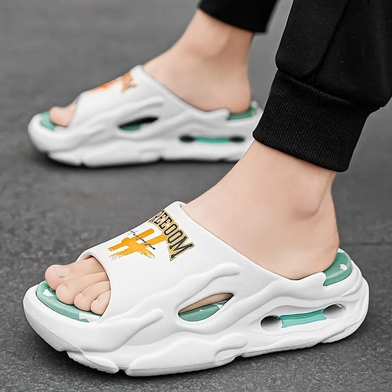 Men's Trendy Street Style Open Toe Breathable Chunky Slippers, Comfy Non Slip Durable Soft Sole EVA Slides, Men's Footwear