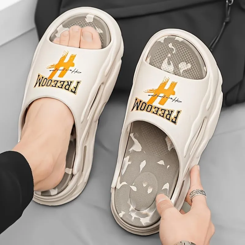 Men's Trendy Street Style Open Toe Breathable Chunky Slippers, Comfy Non Slip Durable Soft Sole EVA Slides, Men's Footwear