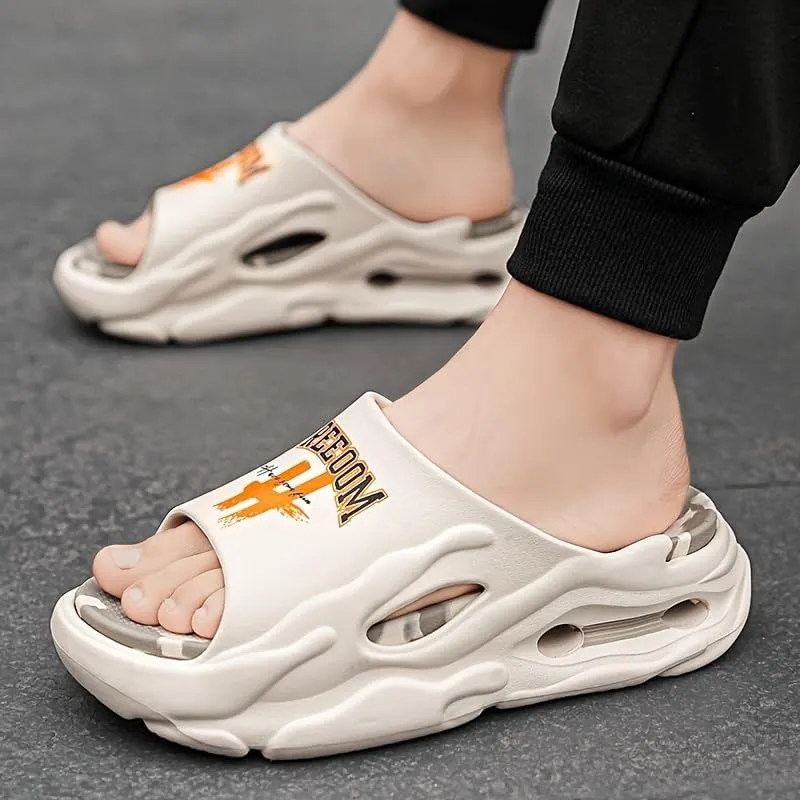 Men's Trendy Street Style Open Toe Breathable Chunky Slippers, Comfy Non Slip Durable Soft Sole EVA Slides, Men's Footwear