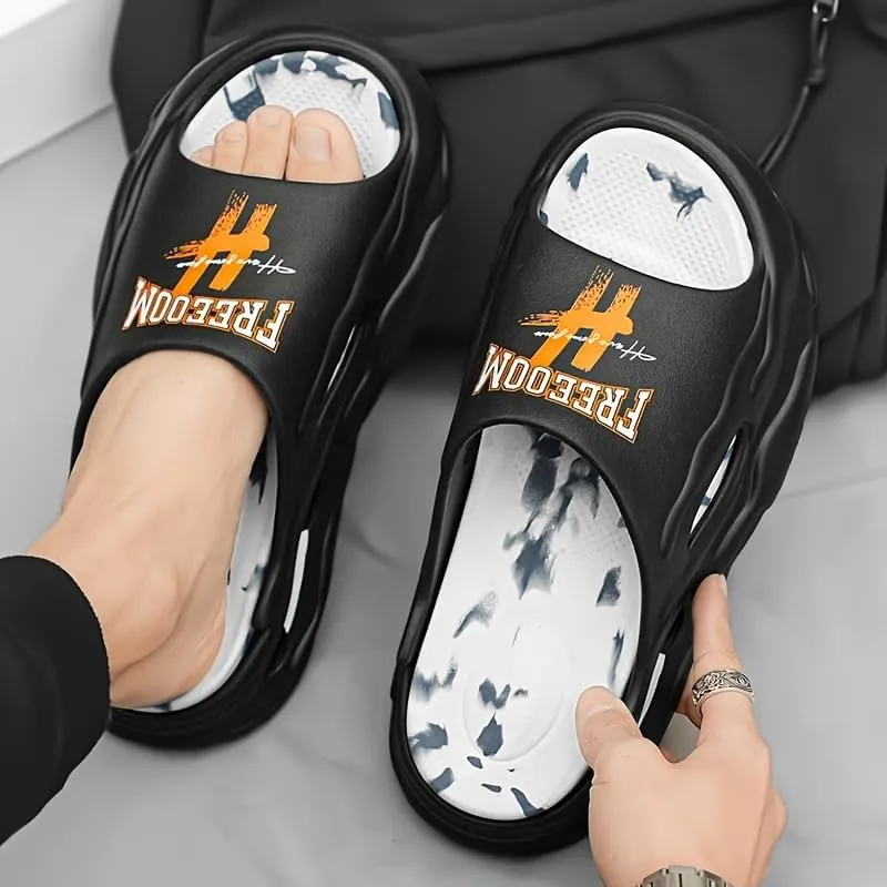 Men's Trendy Street Style Open Toe Breathable Chunky Slippers, Comfy Non Slip Durable Soft Sole EVA Slides, Men's Footwear