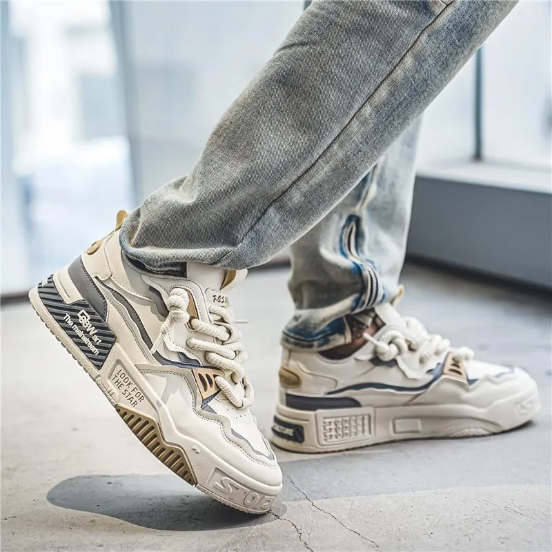 Men's Trendy Stylish Sneakers, Comfortable Breathable Wear-Resistant Skateboard Shoes for All Seasons Fashion Men’s Platform Chunky Sneakers,Street Style Footwear Shoes Size 6.5-10