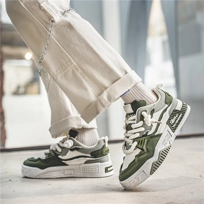 Men's Trendy Stylish Sneakers, Comfortable Breathable Wear-Resistant Skateboard Shoes for All Seasons Fashion Men’s Platform Chunky Sneakers,Street Style Footwear Shoes Size 6.5-10