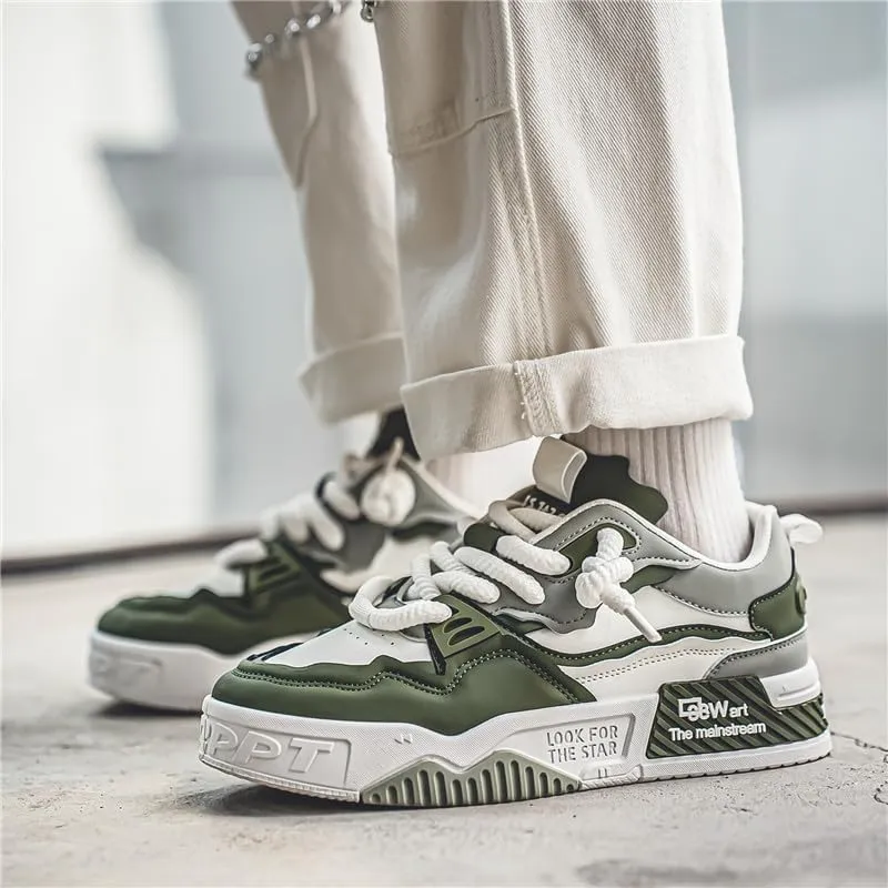 Men's Trendy Stylish Sneakers, Comfortable Breathable Wear-Resistant Skateboard Shoes for All Seasons Fashion Men’s Platform Chunky Sneakers,Street Style Footwear Shoes Size 6.5-10