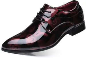 Men's Tuxedo Oxford Shoes Pointed-Toe Lace-up Patent Leather Formal Shoes Fashion Prom Wedding Dress Shoes for Men