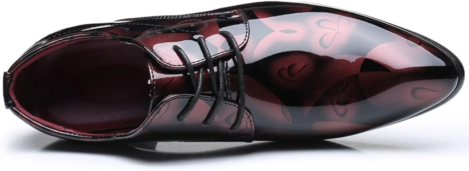 Men's Tuxedo Oxford Shoes Pointed-Toe Lace-up Patent Leather Formal Shoes Fashion Prom Wedding Dress Shoes for Men