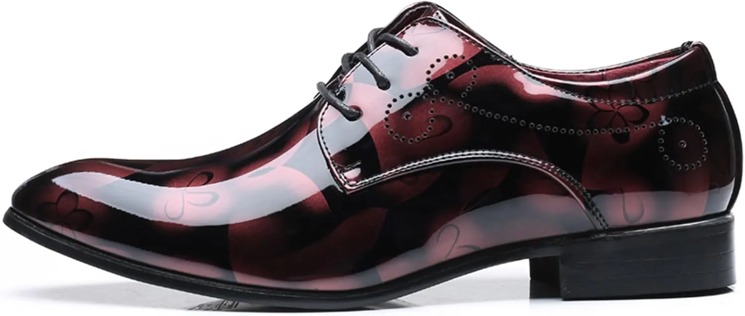 Men's Tuxedo Oxford Shoes Pointed-Toe Lace-up Patent Leather Formal Shoes Fashion Prom Wedding Dress Shoes for Men