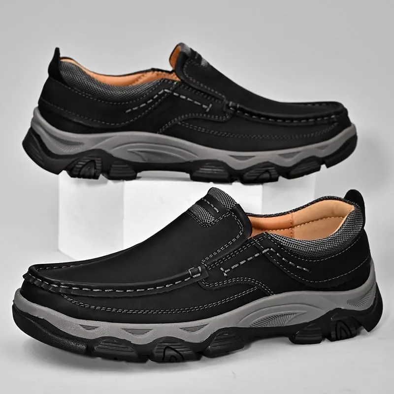 Men's Two-Tone Leather Loafers Color-Blocked Design with Rubber Traction Sole for Urban Street Style and Music Festivals