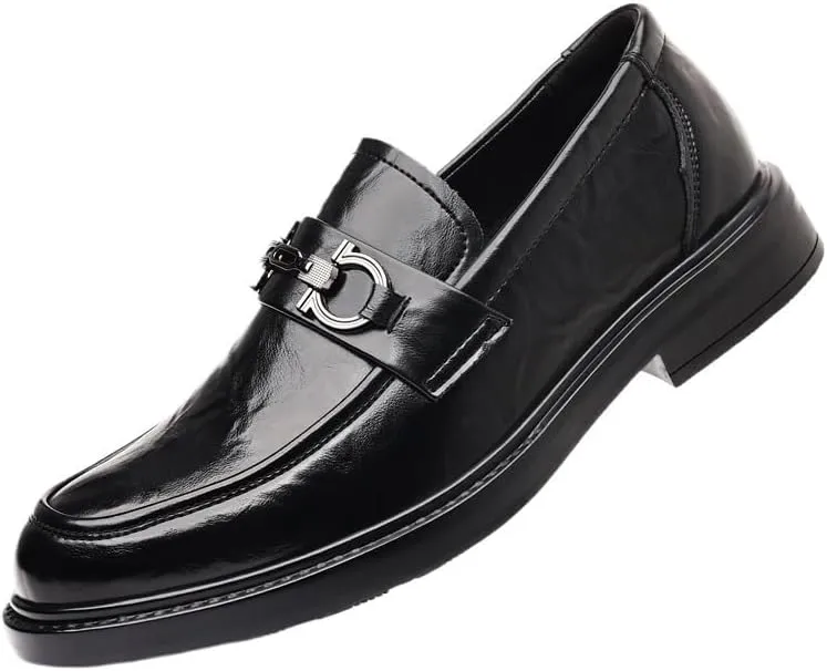 Men’s Wingtip Pointed Toe Oxfords Mens Slip-On Leather Dress Shoes Breathable Leather Brogue Shoes