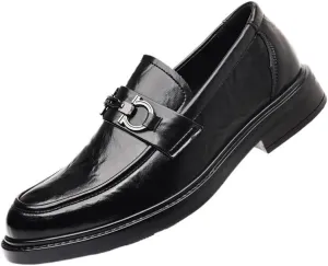Men’s Wingtip Pointed Toe Oxfords Mens Slip-On Leather Dress Shoes Breathable Leather Brogue Shoes
