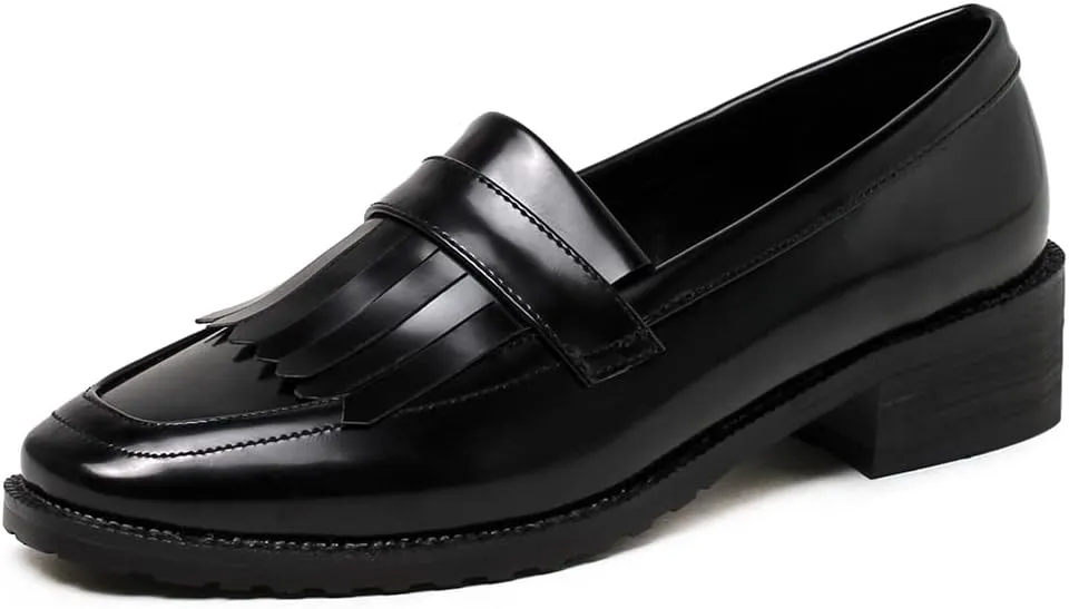 MIOKE Women's Classic Penny Loafers Pointed Toe Patent Leather Slip On Low Heel Western School Oxford Shoes