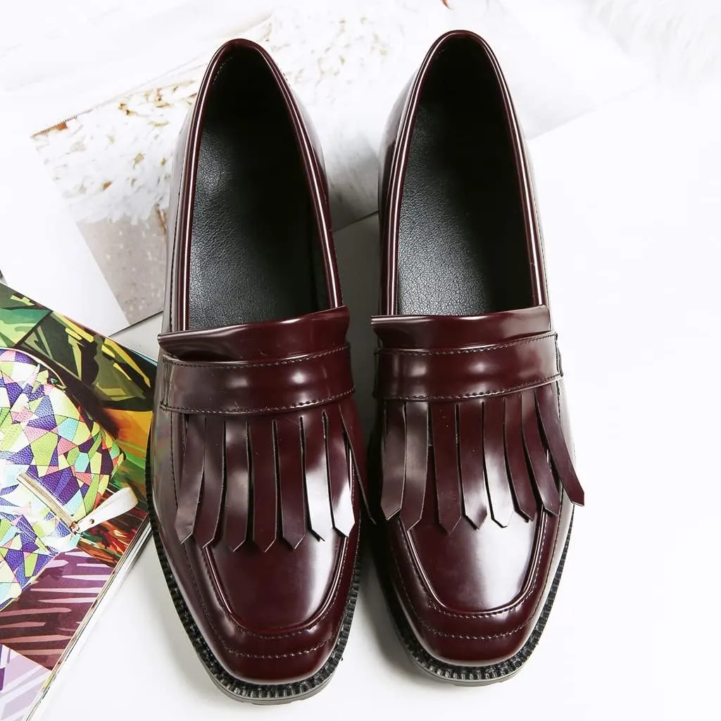 MIOKE Women's Classic Penny Loafers Pointed Toe Patent Leather Slip On Low Heel Western School Oxford Shoes