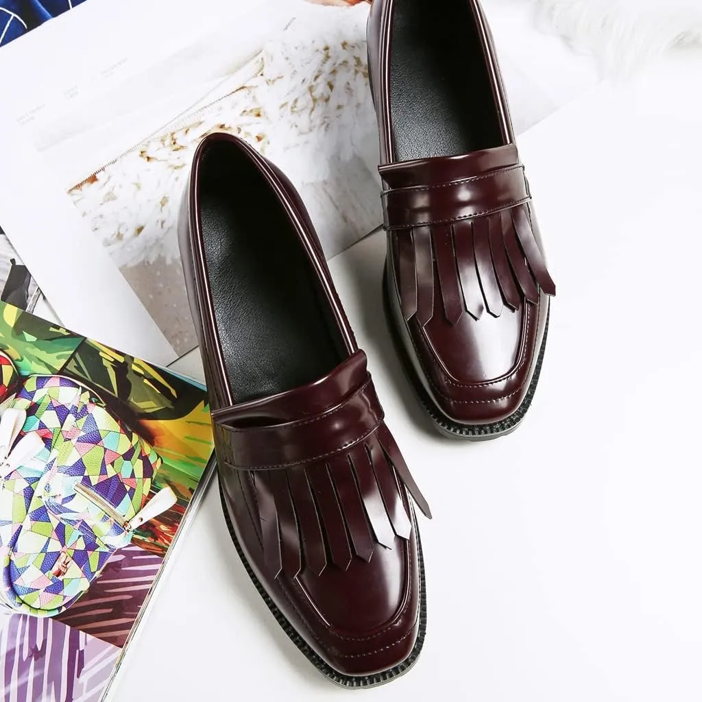MIOKE Women's Classic Penny Loafers Pointed Toe Patent Leather Slip On Low Heel Western School Oxford Shoes