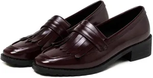 MIOKE Women's Classic Penny Loafers Pointed Toe Patent Leather Slip On Low Heel Western School Oxford Shoes