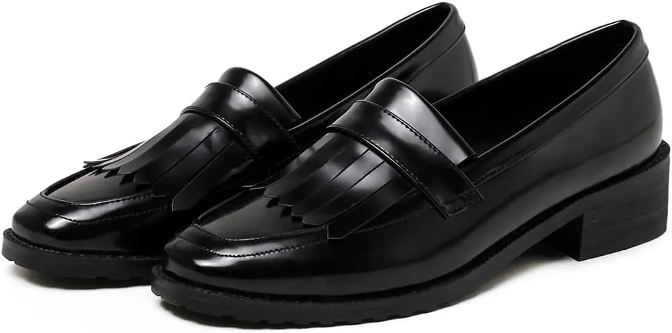MIOKE Women's Classic Penny Loafers Pointed Toe Patent Leather Slip On Low Heel Western School Oxford Shoes