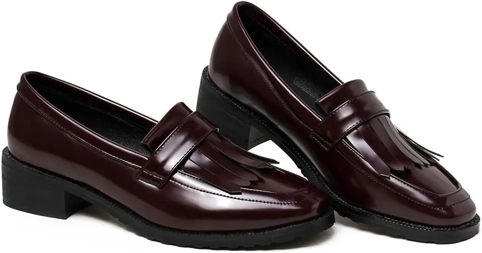 MIOKE Women's Classic Penny Loafers Pointed Toe Patent Leather Slip On Low Heel Western School Oxford Shoes