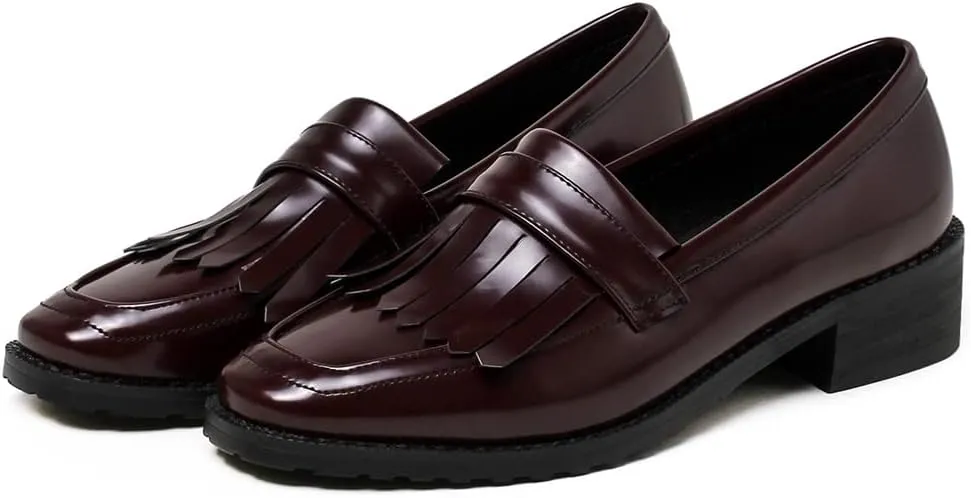 MIOKE Women's Classic Penny Loafers Pointed Toe Patent Leather Slip On Low Heel Western School Oxford Shoes