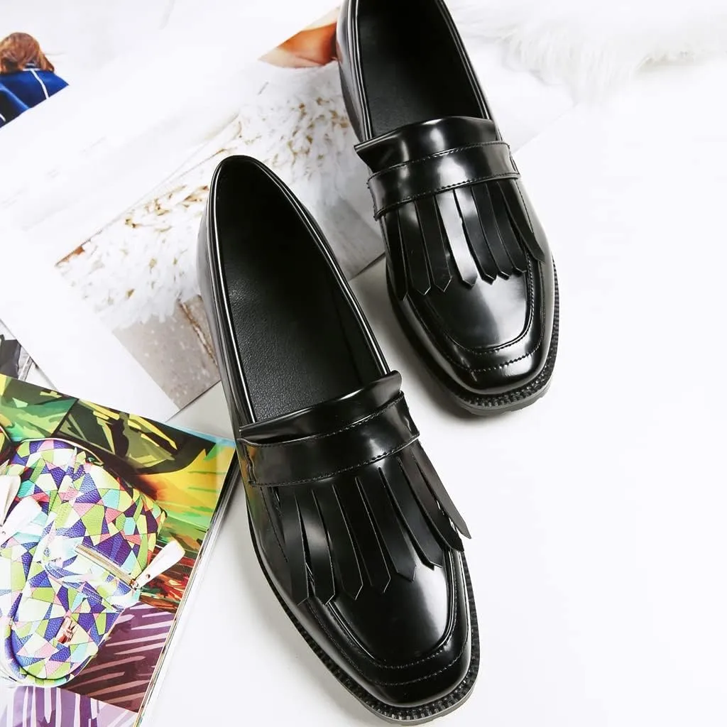 MIOKE Women's Classic Penny Loafers Pointed Toe Patent Leather Slip On Low Heel Western School Oxford Shoes