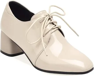MIOKE Women's Pointed Toe Pump Oxfords Patent Leather Buckle Chunky Block Heel Western Dress Loafers Shoes