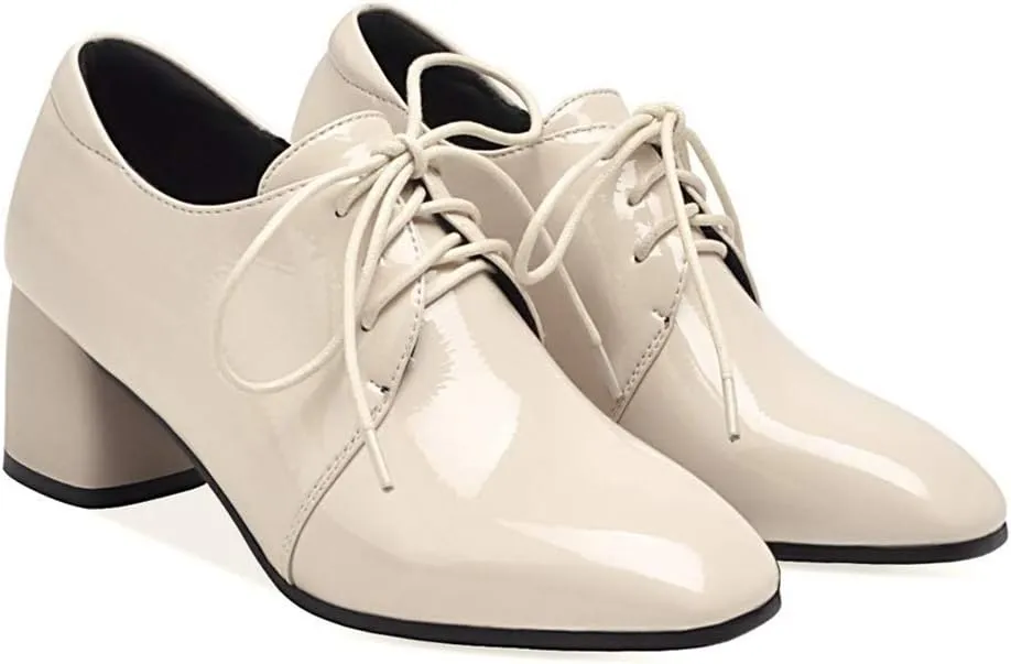 MIOKE Women's Pointed Toe Pump Oxfords Patent Leather Buckle Chunky Block Heel Western Dress Loafers Shoes