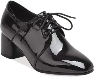 MIOKE Women's Pointed Toe Pump Oxfords Patent Leather Buckle Chunky Block Heel Western Dress Loafers Shoes