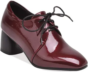 MIOKE Women's Square Toe Lace Up Pump Oxford Patent Leather Chunky Block Mid Heel Western Dress Loafer Shoes