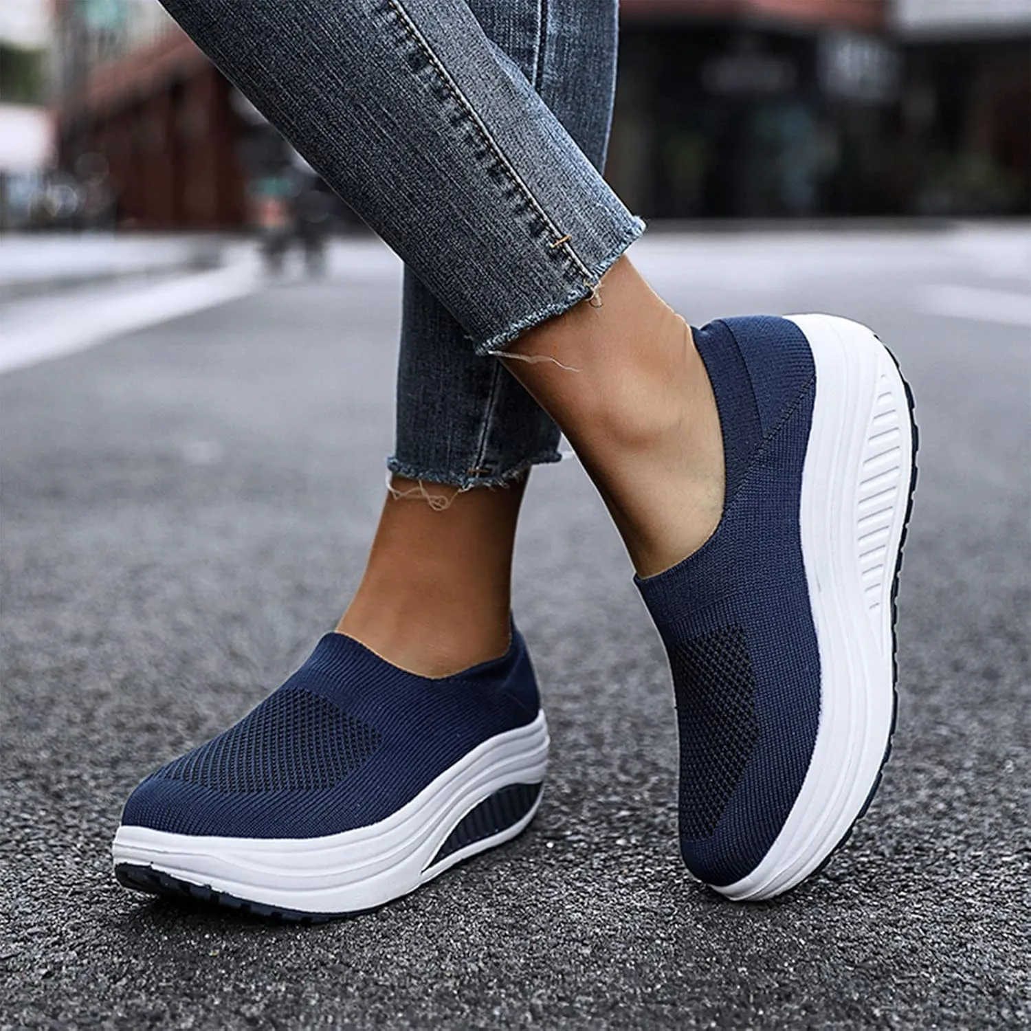 Platform Sneakers for Women Wide Toe All Black Tennis Shoes for Women Slip On Womens Fall Shoes 2023 Casual Wedge Sneakers for Women Dressy Sneakers Non Slip Work Shoes for Women