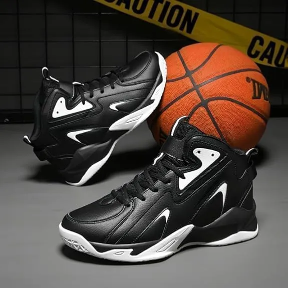 Plus Size Men's High-Top Basketball Shoes: Comfy, Breathable, Non-Slip, Shock-Absorbent Lace-Ups - Perfect for Indoor & Outdoor Training, Running, & Walking