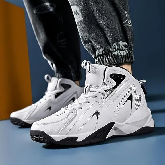 Plus Size Men's High-Top Basketball Shoes: Comfy, Breathable, Non-Slip, Shock-Absorbent Lace-Ups - Perfect for Indoor & Outdoor Training, Running, & Walking