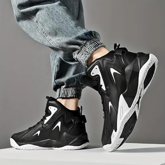 Plus Size Men's High-Top Basketball Shoes: Comfy, Breathable, Non-Slip, Shock-Absorbent Lace-Ups - Perfect for Indoor & Outdoor Training, Running, & Walking